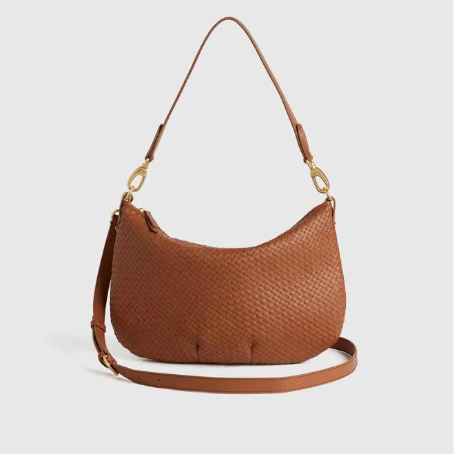 Quince Handwoven Italian Leather Convertible Crescent Shoulder Bag