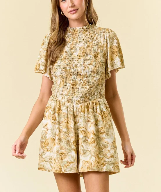Doe & Rae Textured Floral Print Romper