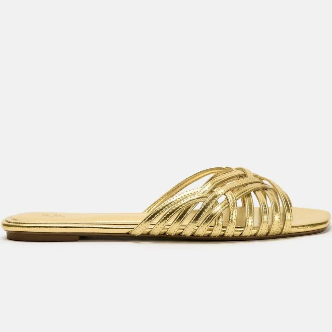 Zara Metallic Strappy Flat Sandals
