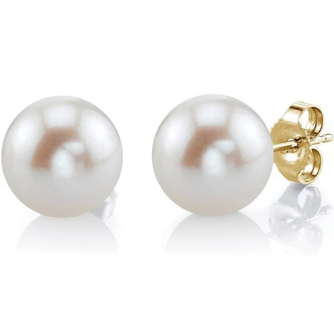 9mm White Freshwater Round Pearl Stud Earrings