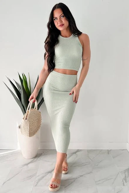 Almost Famous Women's Ribbed Tank Top & Midi Skirt Set