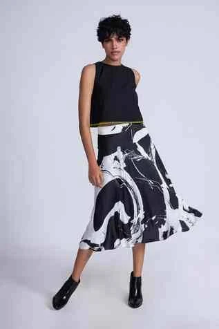 Advait Abstract Print Satin Midi Skirt