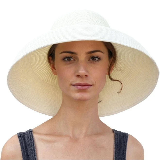 Premium Holiday White Straw Hat – Elegant Beach & Halloween Style scarf