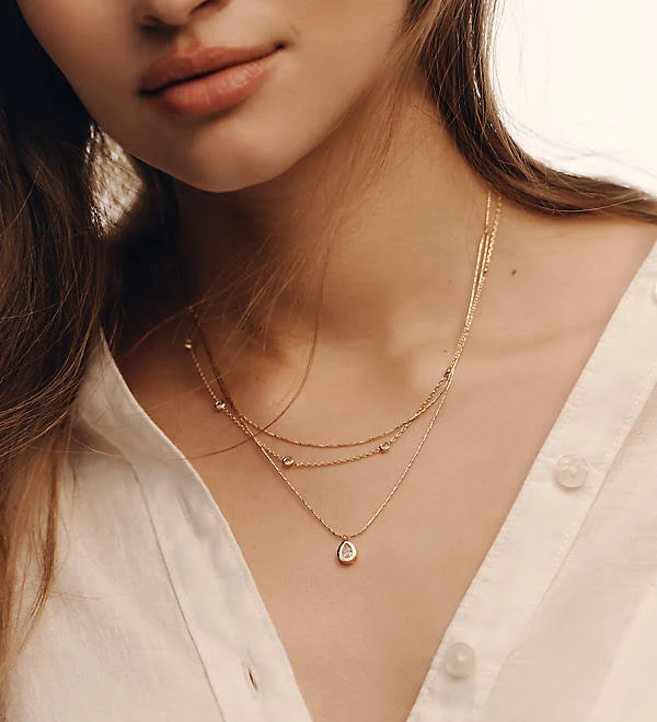 Anthropologie Delicate Layered Crystal Necklace