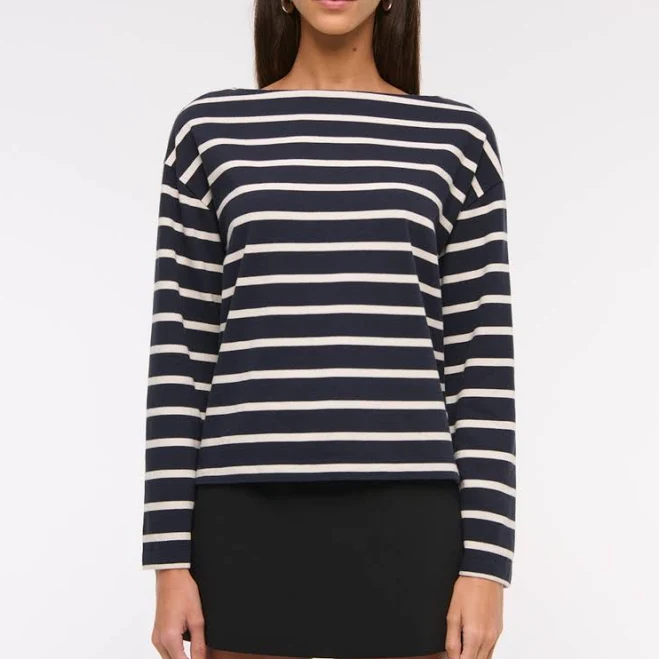Abercrombie & Fitch Women's Long-Sleeve Heavyweight Jersey Slash Tee