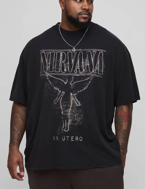 Acid Wash Black Oversized Nirvana License Acid Wash Print T-Shirt | BOOHOOMAN USA