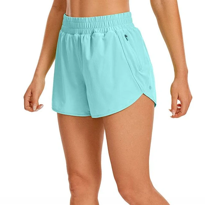 CRZ YOGA Women's High Waisted Running Shorts Mesh Liner 3'' Dolphin Quick Dry for Athletic Gym Track Workout with Zip Pocket