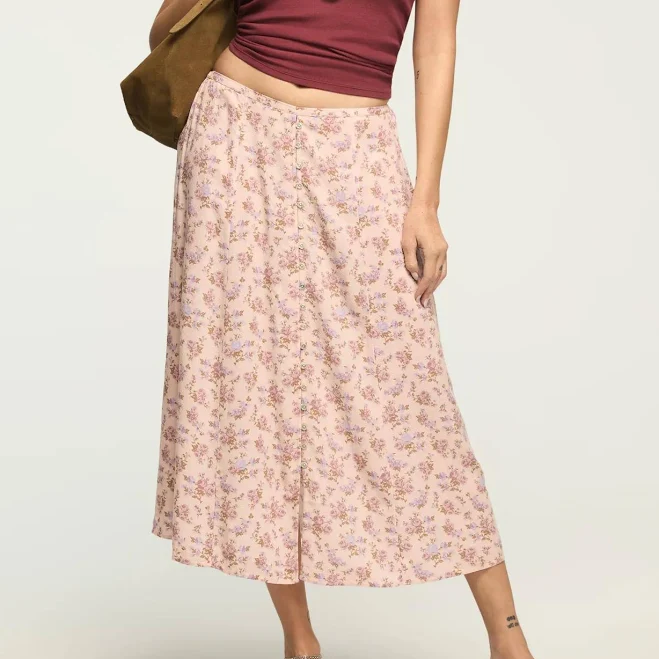 Lucky Brand Simone Floral Midi Skirt