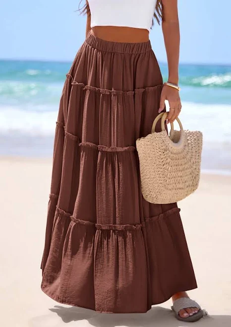 Prettygarden Women's High Waisted Flowy Tiered Maxi Skirt