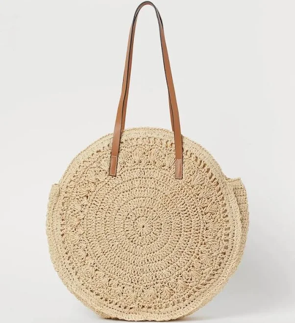 Ladies - Beige Round Straw Shopper - H&M