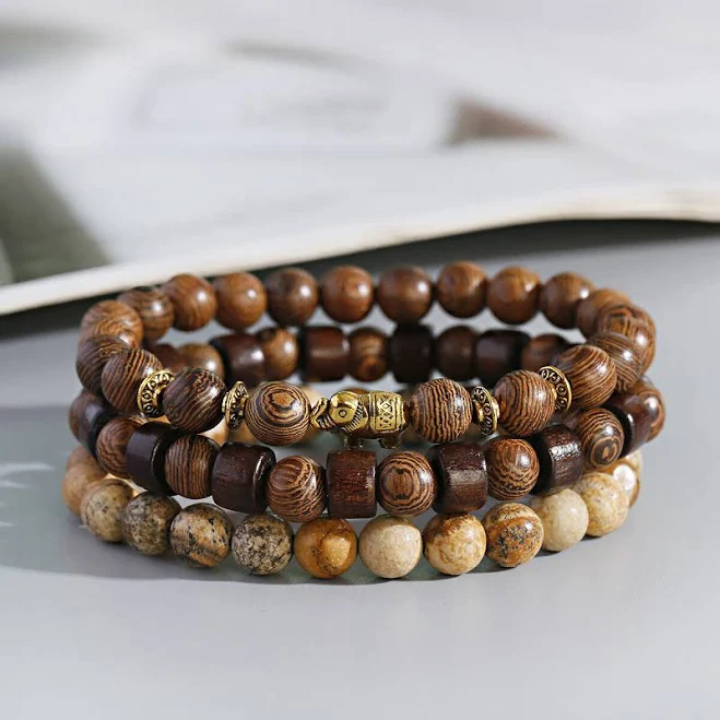 3pcs Natural Wooden Beaded Bracelets