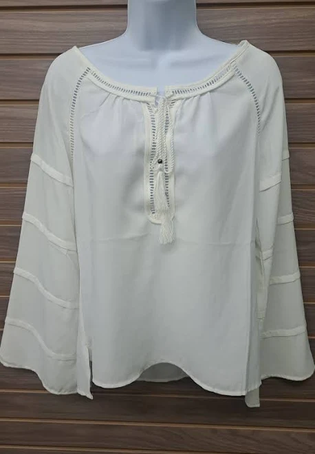 Bell Sleeve Tie Neck Blouse