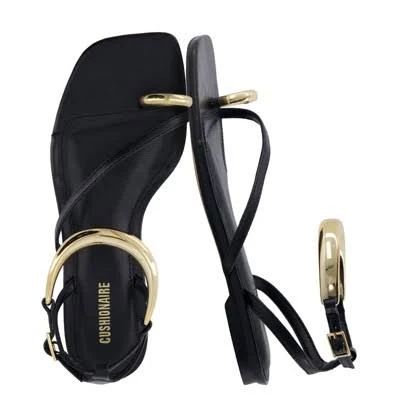Cushionaire Women's Secret Flat Sandals with Gold Ankle Cuff and Toe Ring Strap