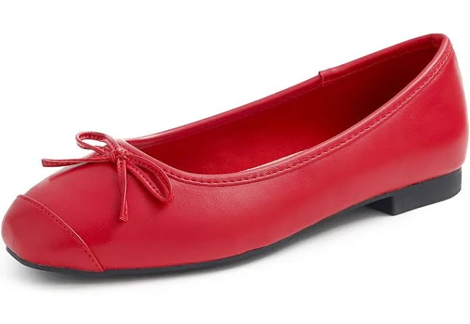 Feversole Women's Square Toe Bow Tie Vegan Leather Ballet Flats