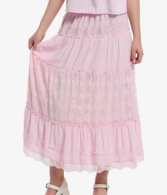 Sweet Society Lace Tiered Midi Skirt