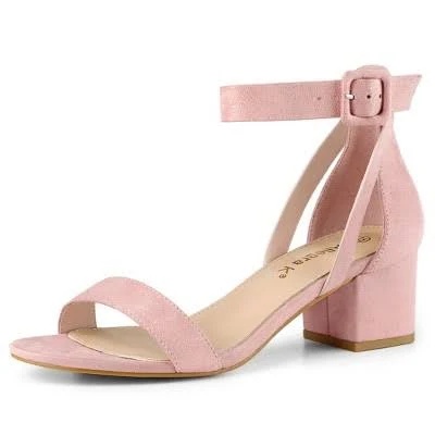 Faux Suede Ankle Strap Block Low Heel Sandals