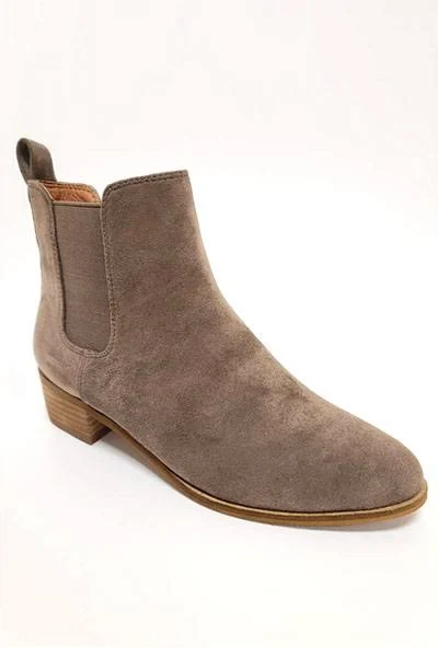 Faux Suede Chelsea Ankle Booties with Low Wooden Heel