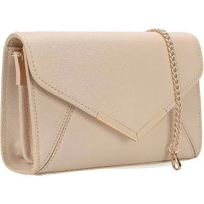 Faux Saffiano Leather Foldover Clutch