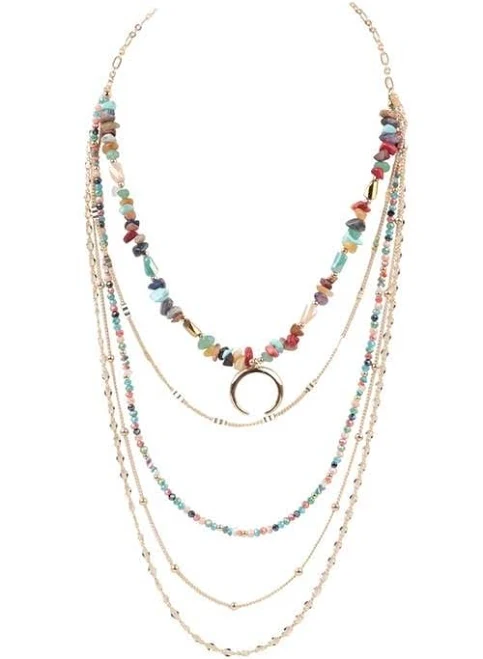 Layered Stone Chip & Mix Beads Necklace