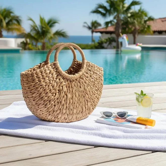 Natural Straw Woven Round Handle Bag