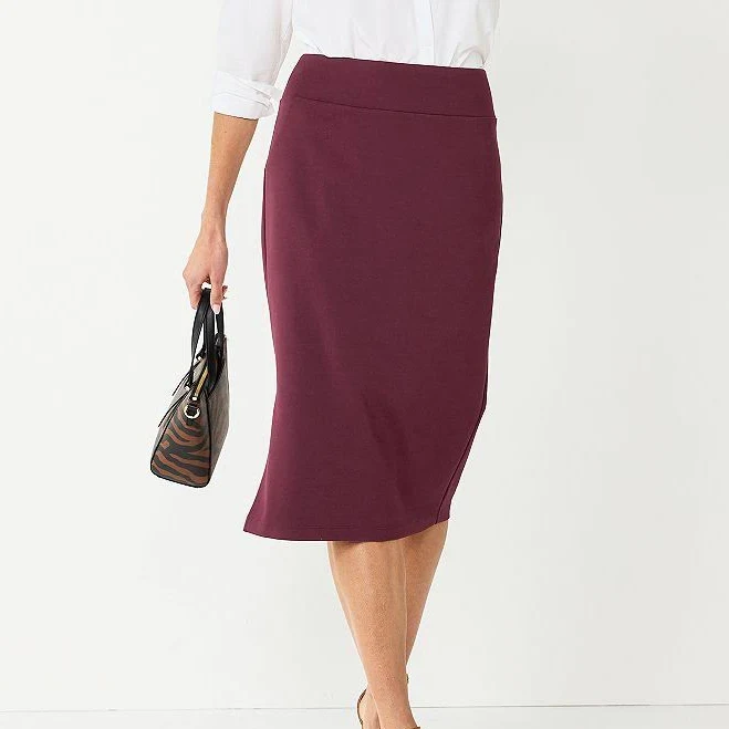 Women's Nine West Pull-On Ponte Pencil Skirt, Size: XL, Maddie Plum