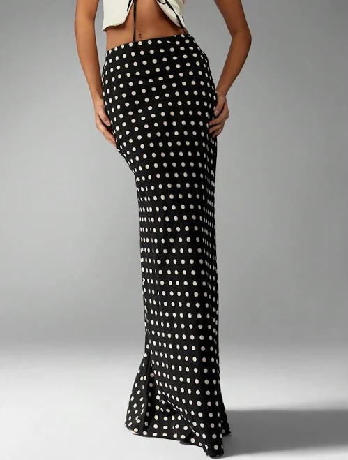 Missguided Retro Polka Dot High Waisted Floor Length Maxi Skirt