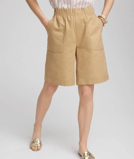 Chico's Women's Cotton-Linen Pull-On Utility Shorts