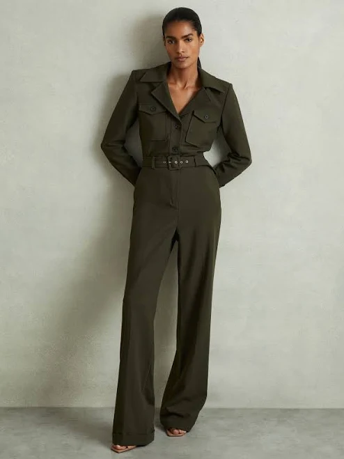 Belted Utility Jumpsuit in Dark Green