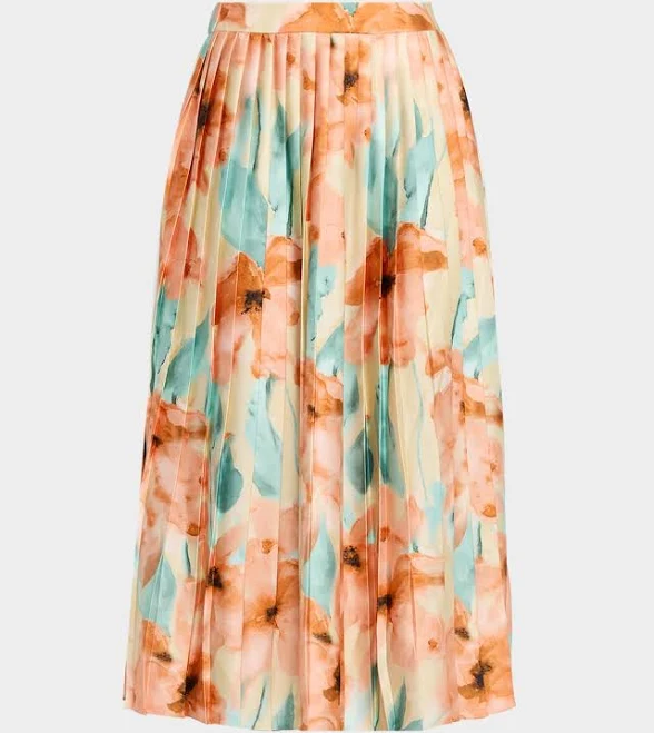 Pleated Floral-Print Crepe De Chine Midi Skirt