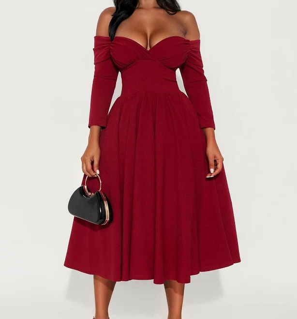 Fashion Nova Abby Off Shoulder Pleated Midi Dress