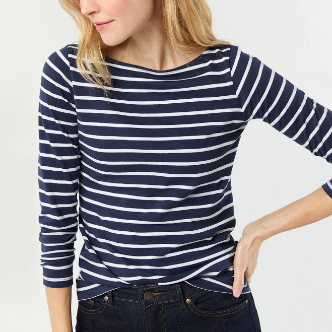 Ann Mashburn Long-Sleeved Boatneck Tee in Pima Cotton