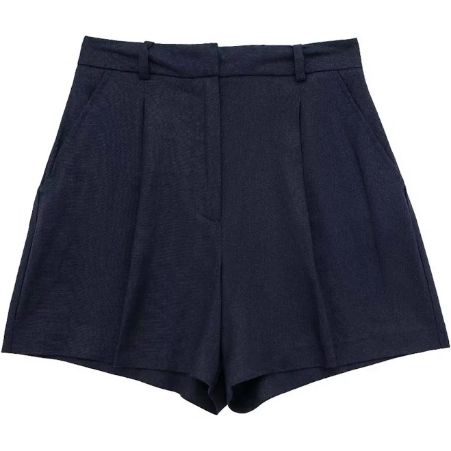 Side Pocket Pleated Linen-Blend Shorts