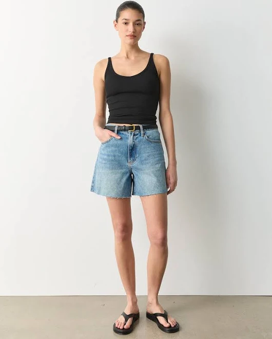 High Rise Raw Hem Denim Short
