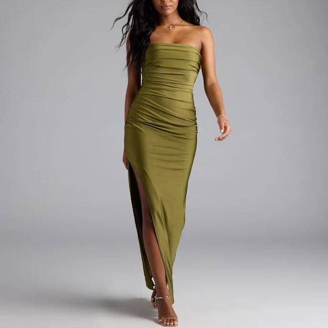 Windsor Anisley Strapless High Slit Column Formal Dress