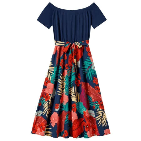 Patpat Women's Off-Shoulder Belted Floral Midi Dress