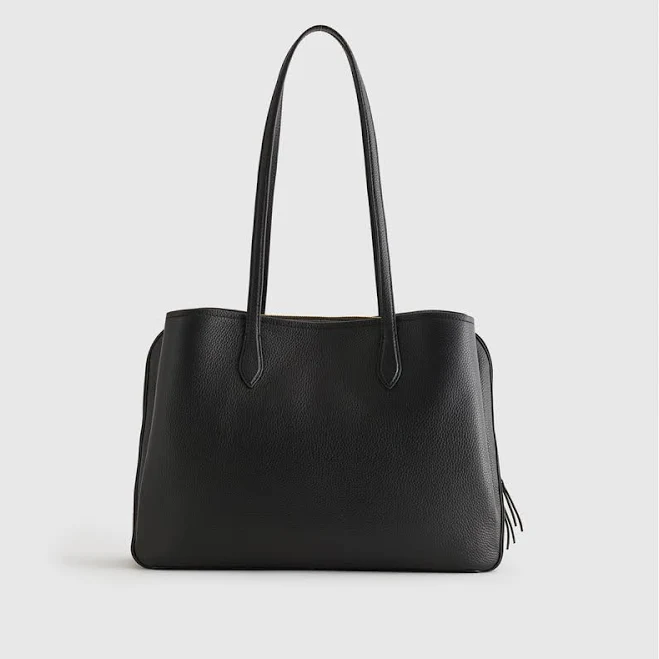 Italian Leather Triple Compartment Work Tote in Black