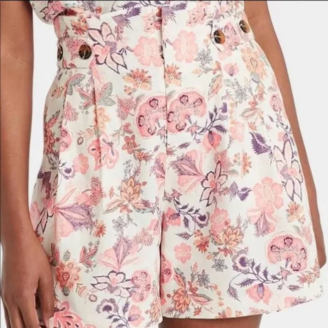 Who What Wear Button Detail Floral Paperbag High-Waist Shorts Size 2 NWT