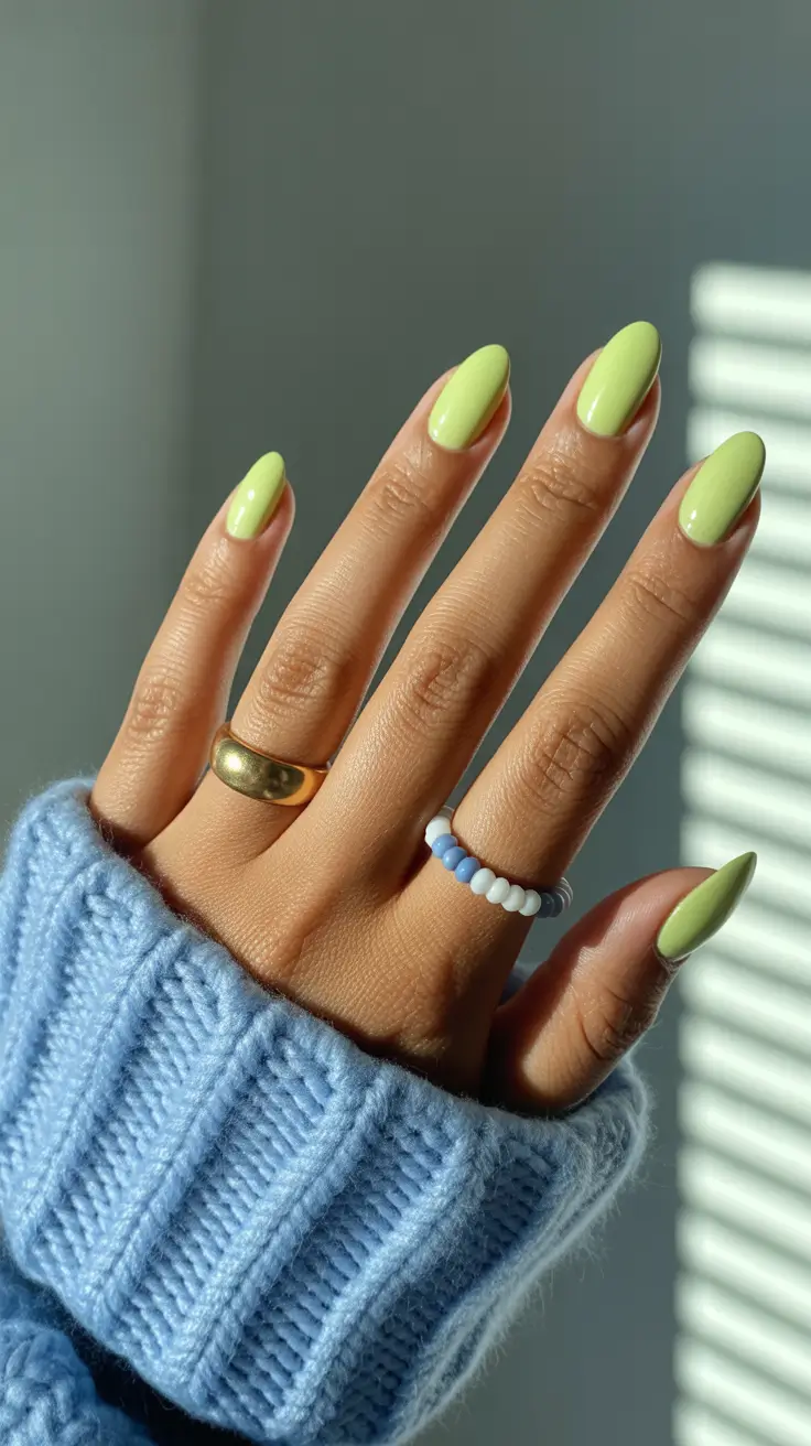 sophisticated spring nails for brown skin 2026 Soft Lime Green Nails With Playful Freshness
