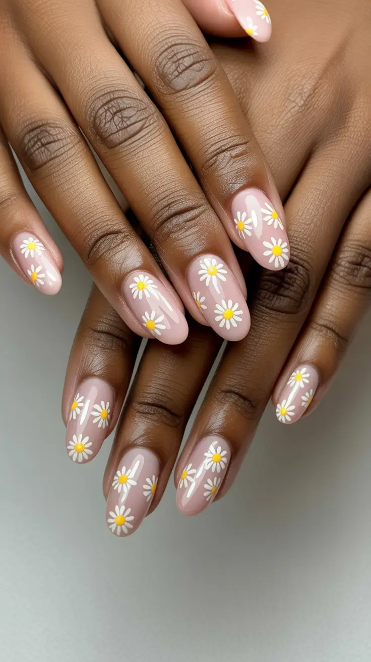 sophisticated spring nails for brown skin 2026 Soft Daisy Floral Nails For Romantic Spring Mood
