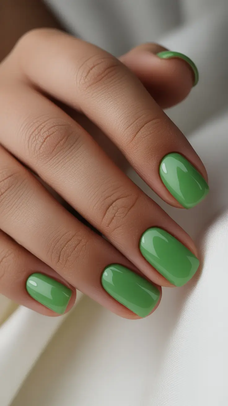 sophisticated spring nails for brown skin 2026 Fresh Leaf Green Short Nails With Clean Spring Energy