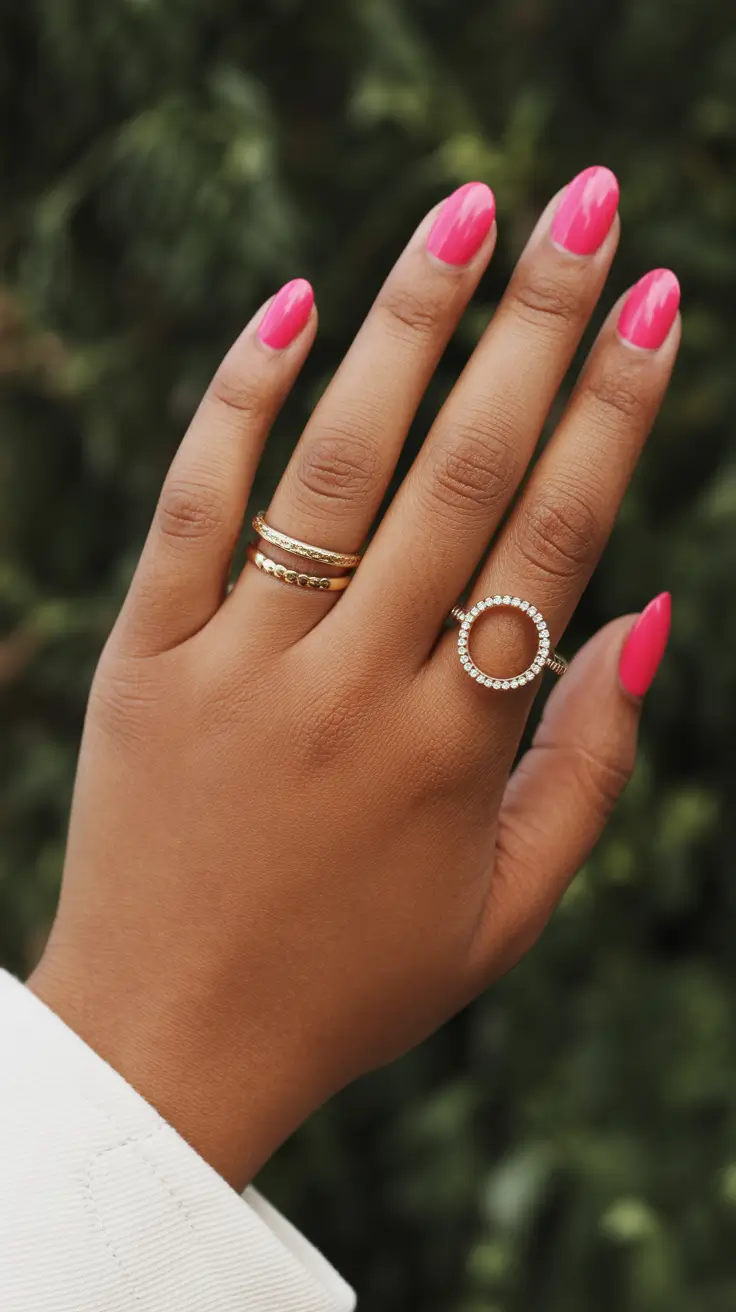 sophisticated spring nails for brown skin 2026 Hot Pink Almond Nails With Bold Spring Energy