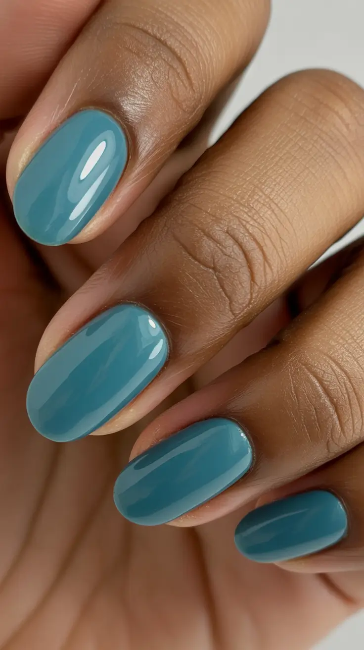 sophisticated spring nails for brown skin 2026 Dusty Teal Short Nails With Modern Elegance