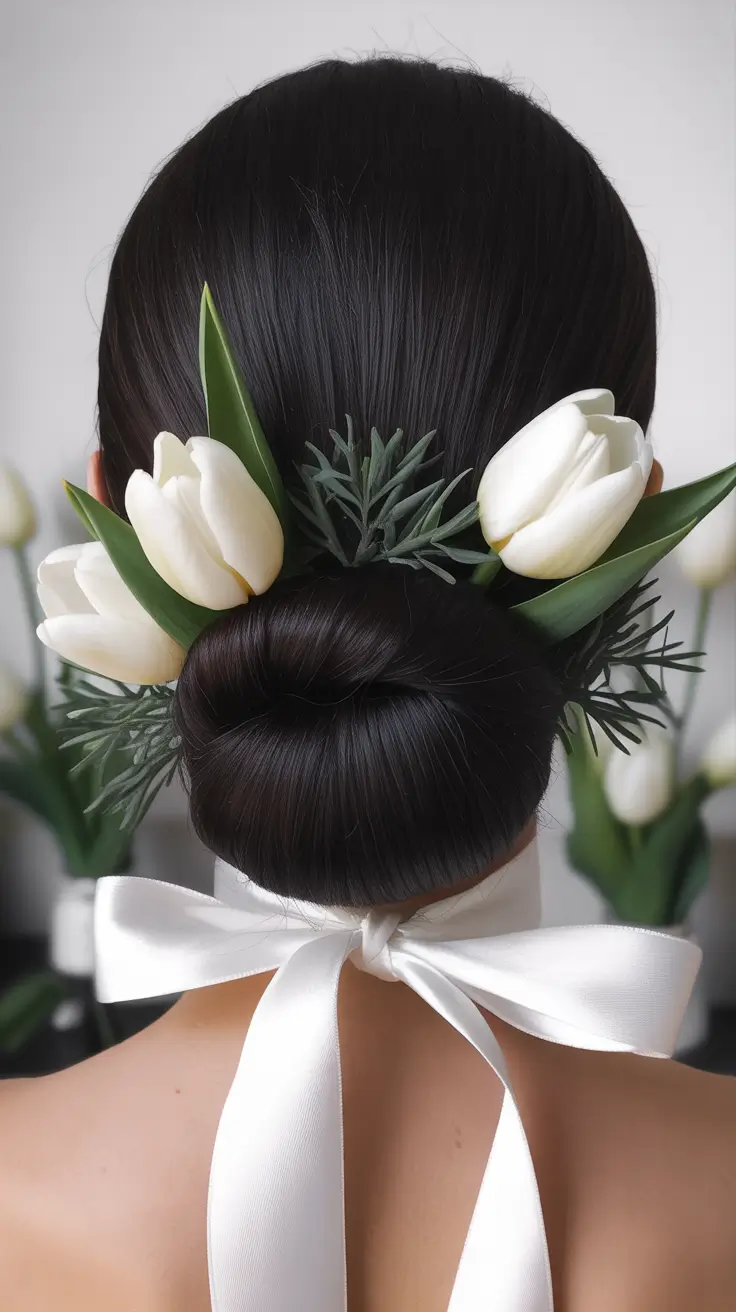 sophisticated spring wedding hairstyle for 2026 Botanical Low Knot with Sculpted Polish