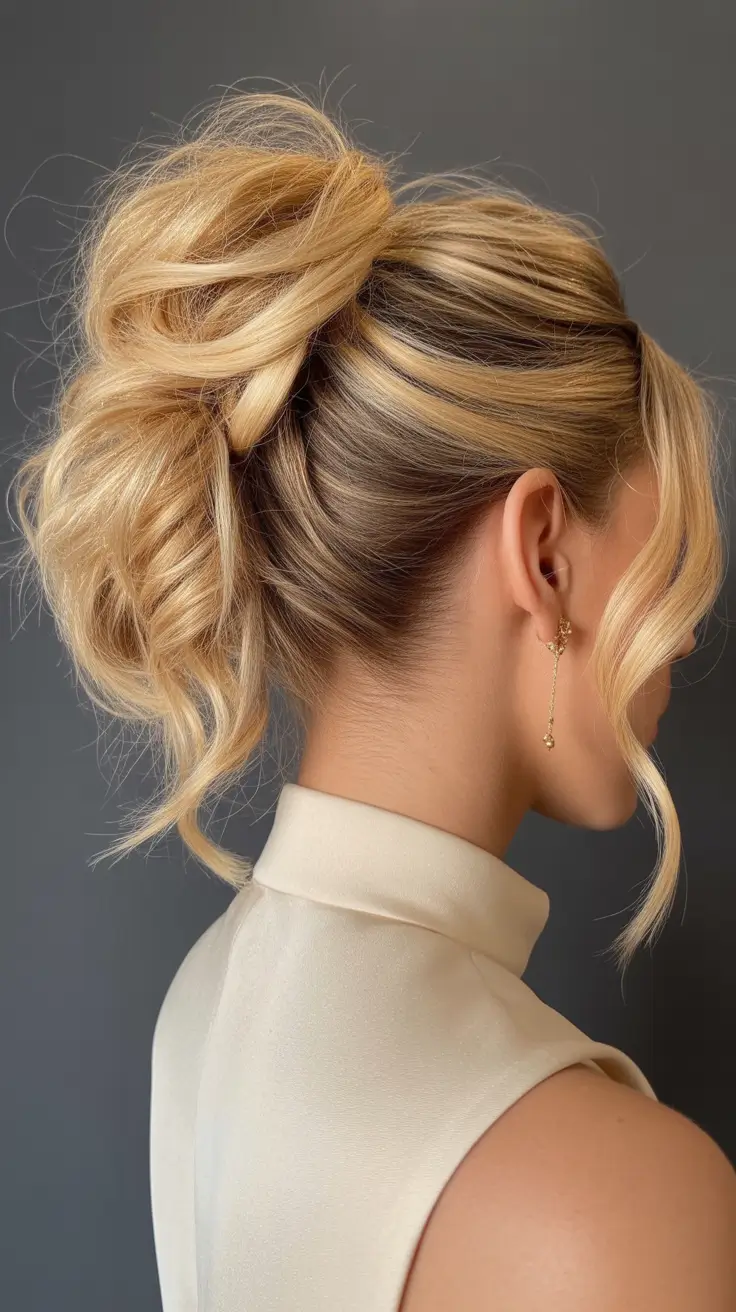 sophisticated spring wedding hairstyle for 2026 Modern Blonde Twist Updo with Airy Face Framing