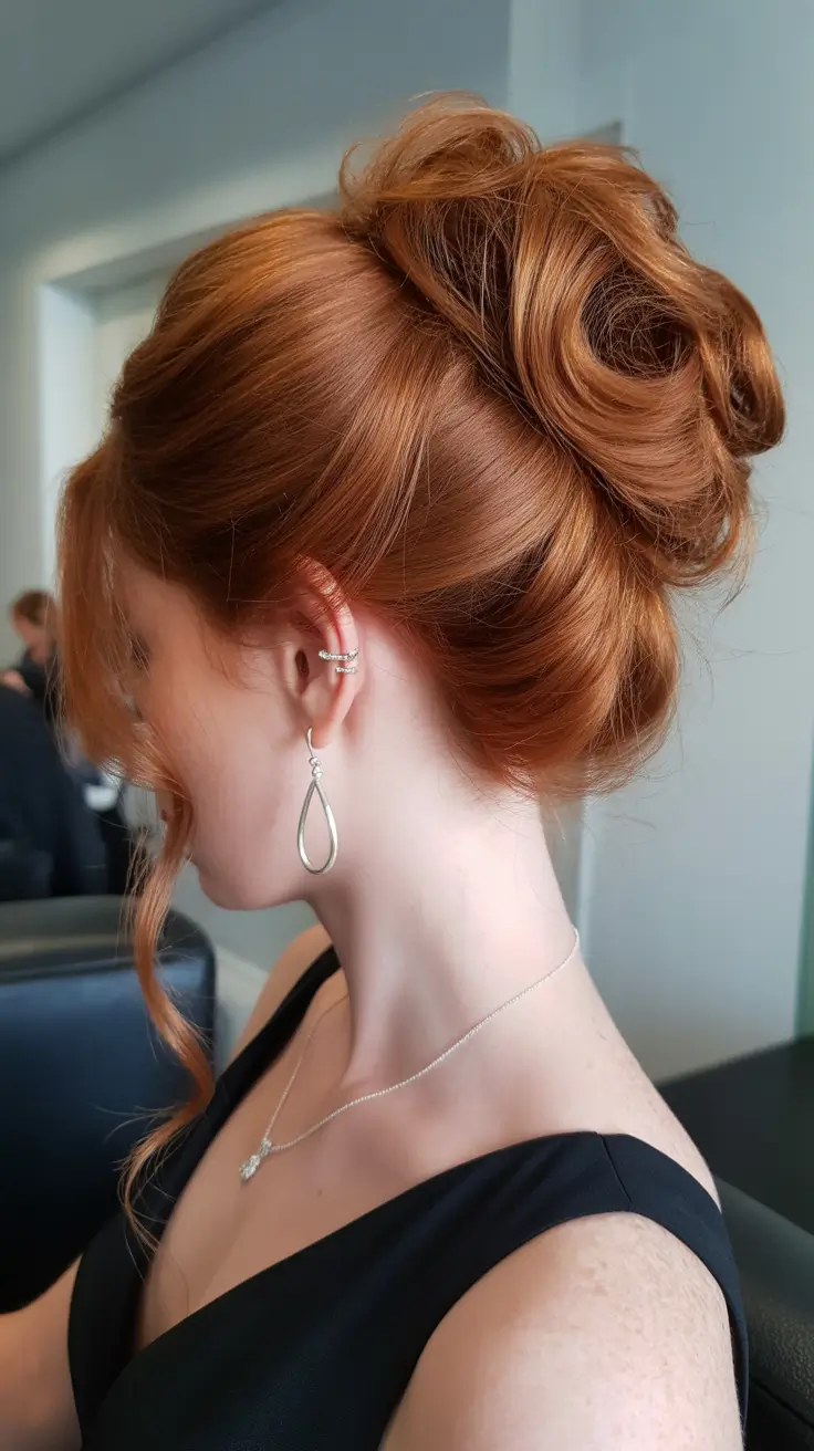 sophisticated spring wedding hairstyle for 2026 Textured Copper Bridal Updo with Sculpted Volume
