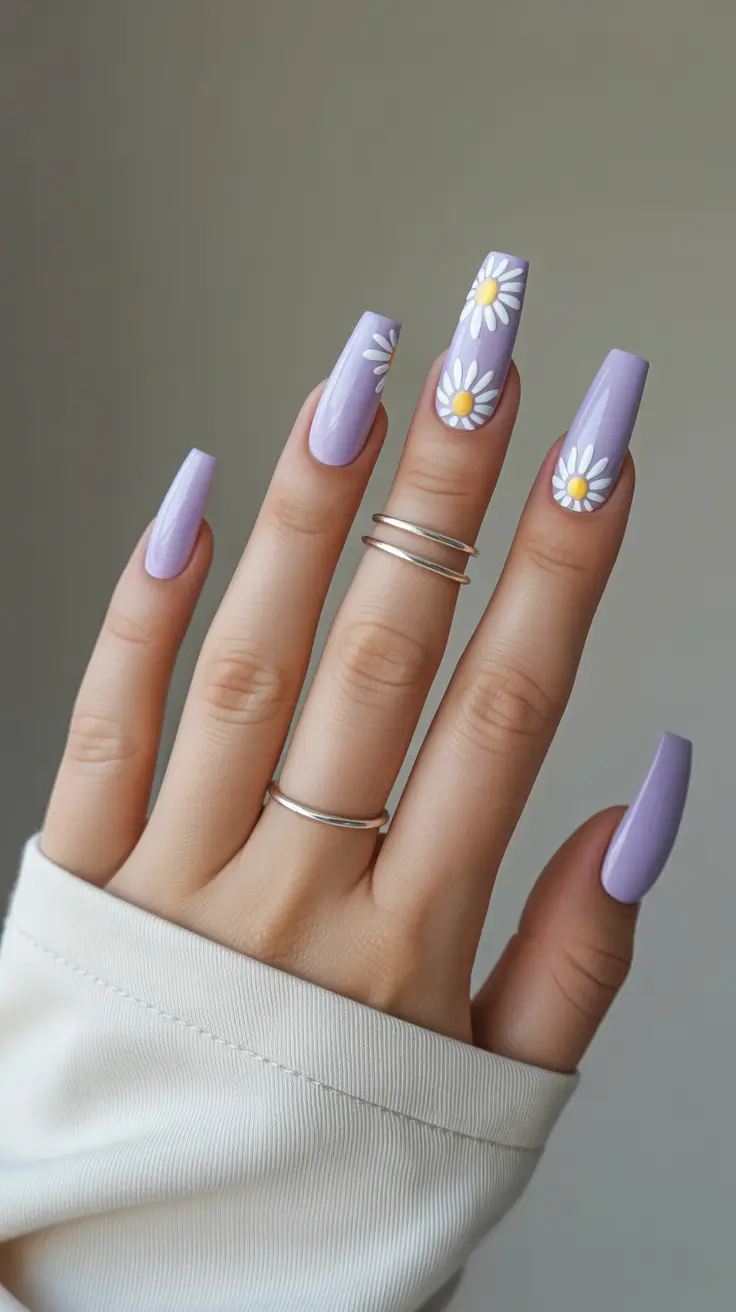 stunning spring nails coffin 2026 Lavender Daisy Nails That Capture the Sweet Side of Spring