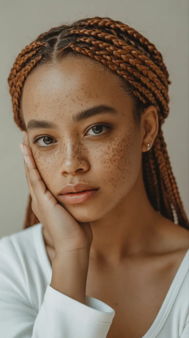 stylish spring hairstyle for black women 2026 Copper-Toned Micro Braided Length