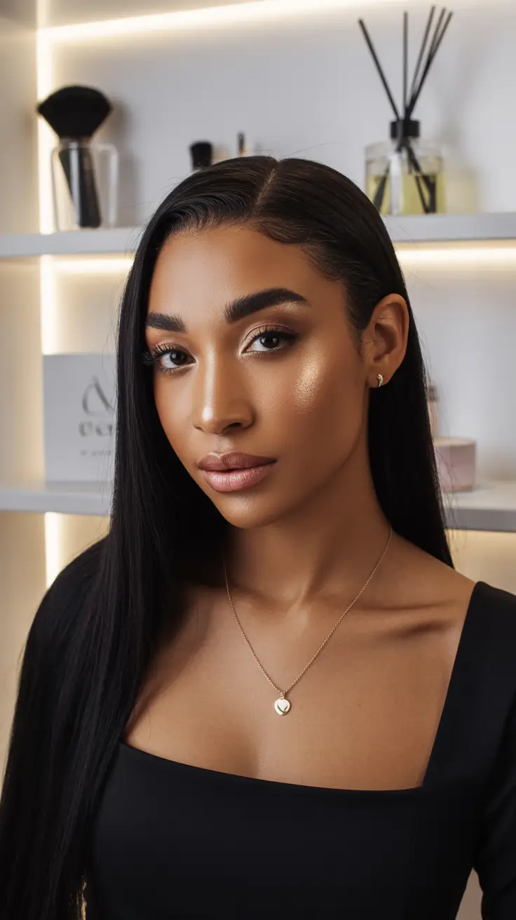 stylish spring hairstyle for black women 2026 Sleek Midnight Straight Length