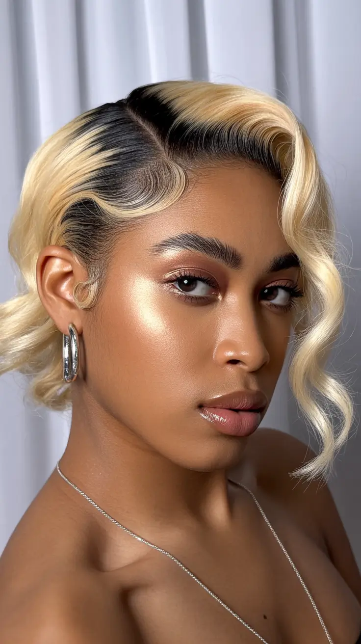 stylish spring hairstyle for black women 2026 Two-Tone Vintage Wave Sculpted Bob