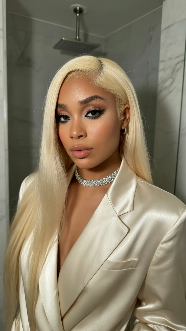 stylish spring hairstyle for black women 2026 Ultra-Long Platinum Silk Press Glamour